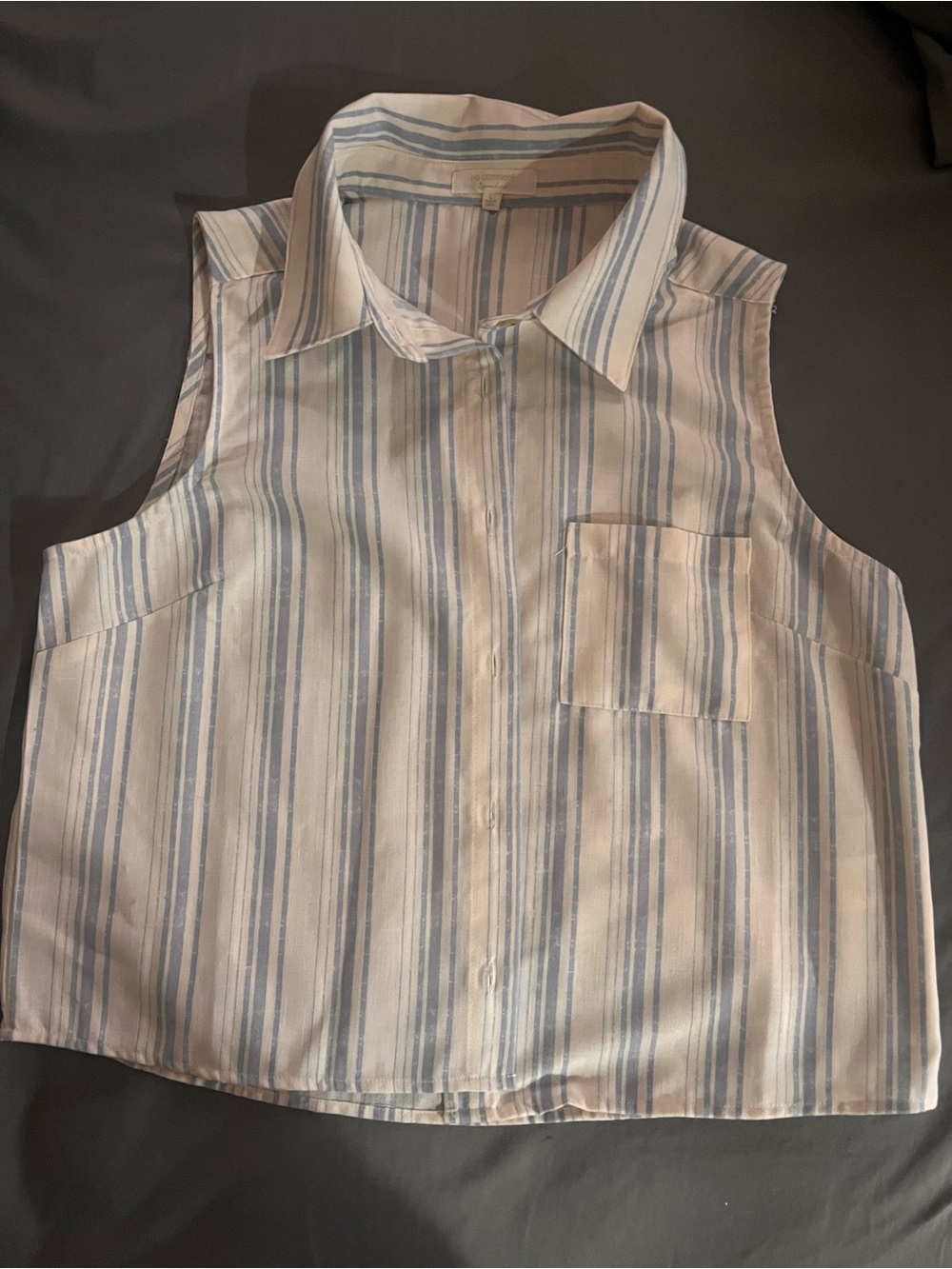 Sleeveless Button-Front Striped Collared Top - Light Blue & White